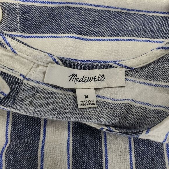 Madewell Striped Play Button Back Linen Blend Dress Size M - Picture 10 of 12